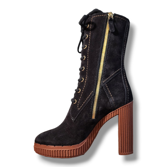 Tod’s Brown Suede Altraversione Lace-Up Zip Heeled Boots – NIB EU 34.5 / US 4.5 - Picture 4 of 16
